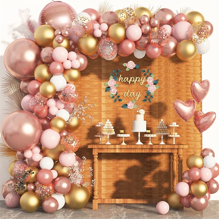 Set de Baloane Garland Rose Gold, 150 buc, latex, multicolor, pentru petreceri, nunti, aniversari, baby shower, burlacite