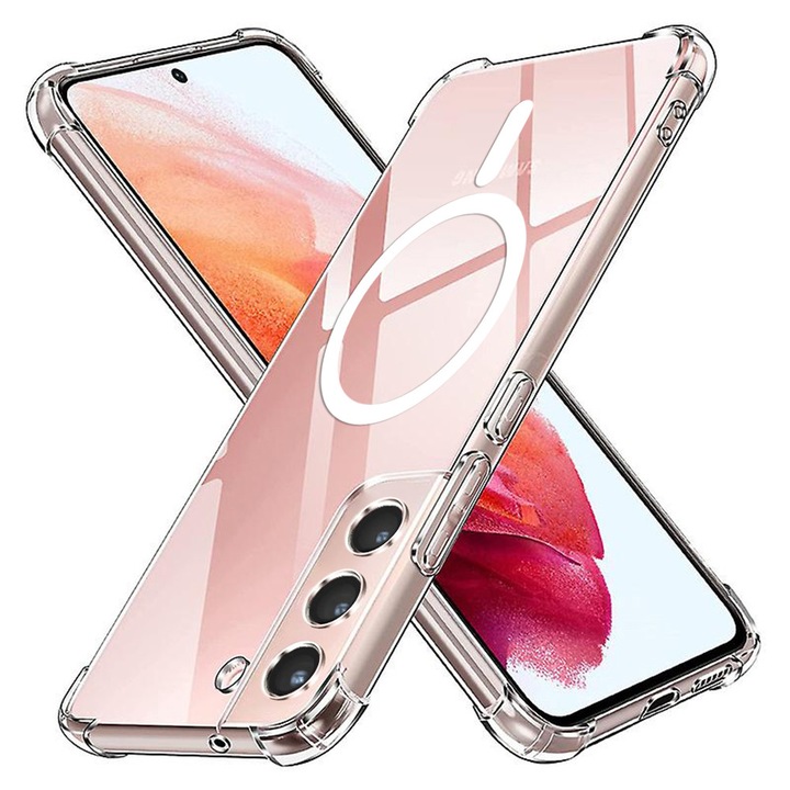 Átlátszó ütésálló tok MagSafe-fel Samsung Galaxy S21 5G-hez, rugalmas TPU szilikon, teljes védelem