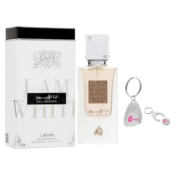 Ana Abiyedh White Eau de Parfum szett, Lattafa, Női, 60ml, személyre szabott "PMD" kulcstartóval