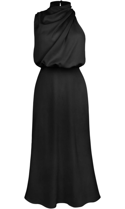 Rochie de seara IBAKOM, lunga, fara maneci, poliester, Negru