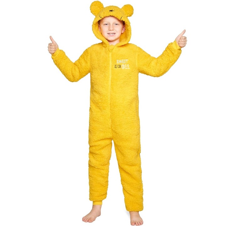 Kigurumi gyerek overál, poliészter, sárga