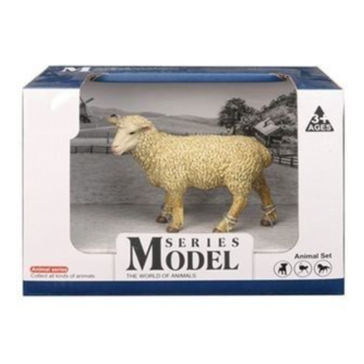 Figurina animal Model, jucarie pentru copii – Oaie, 18 cm, in cutie 22x16, 5x11 cm