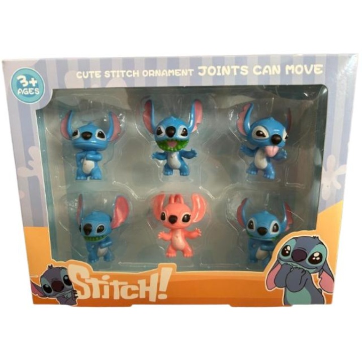 Комплект от 6 фигурки на Стич, синьо-розови, 7 см