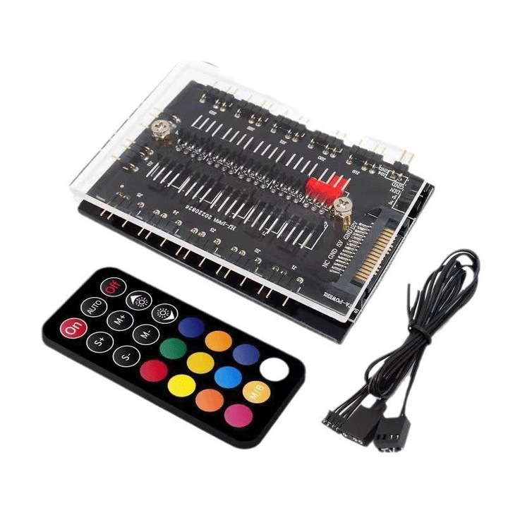 ARGB вентилаторен хъб, GoldRays, 10-посочен, ръчно и дистанционно управление, магнитен монтаж, черен