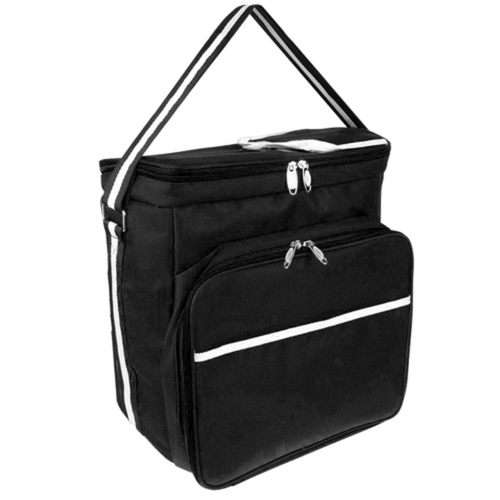 Geanta termoizolanta pentru picnic sau camping, Tecos®, 18L, impermeabil, negru, dimensiuni 35x23x35 centimetri