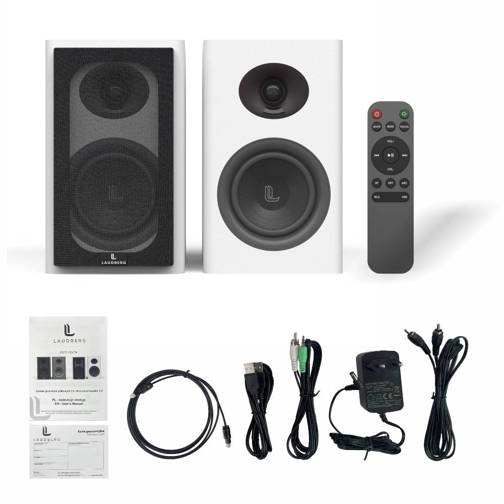 Set 2 boxe, Laudberg XS1W 2.0 80W, Bluetooth, Alb, 175x255x150mm