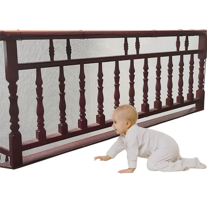 Plasa de siguranta pentru copii, TREXORA, 300x79cm, protectie pentru balcon, scari si terase, culoare bronz