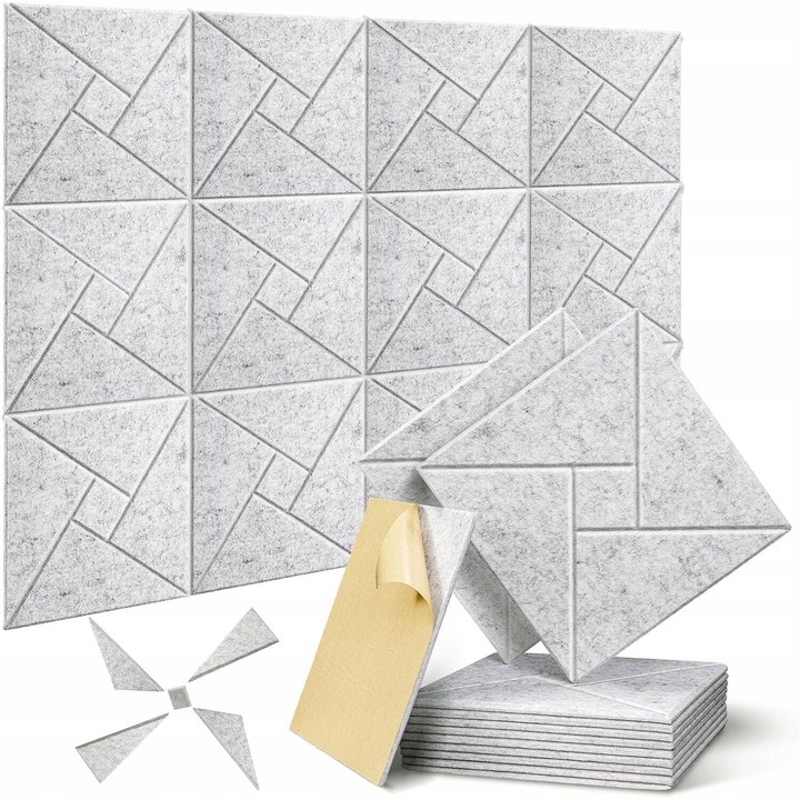 Set 12 Panouri Acustice Grise cu Model, Luka, 30x30x1cm