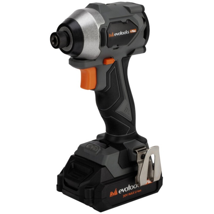 Pistol de Impact cu Prindere Hexagonala 1/4 Brushless cu 2 Acumulatori si Incarcator MAX 20V POWER Evotools PLUS, 3 ANI GARANTIE
