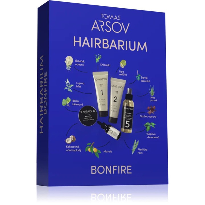 Set cosmetic pentru par Tomas Arsov Bonfire HAIRBARIUM, sampon 250ml, odorizant 250ml, masca 100ml, ulei 50ml, spray 200ml