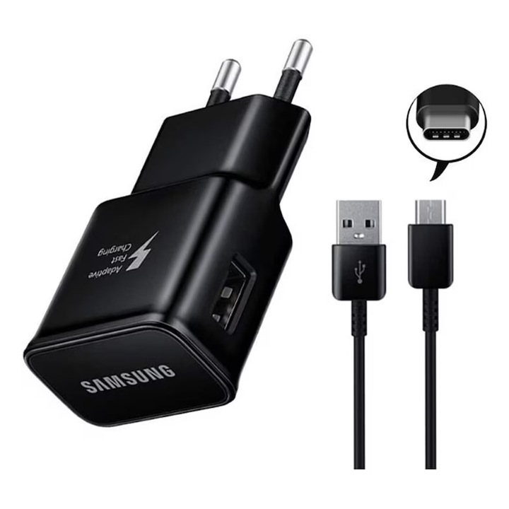 Prémium gyorstöltő 15 W-os hálózati töltő C típusú gyorstöltő kábel 1,5 méteres fekete, ömlesztett csomagolásban, kompatibilis a Samsung S8, S9, S10 készülékekkel.