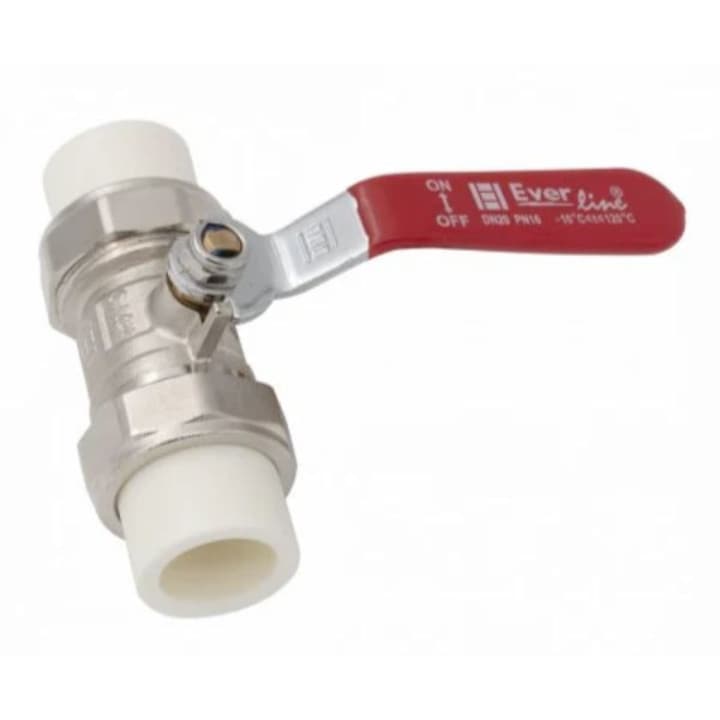 Метален сферичен кран, PPR конектори с диаметър 20 мм, антикорозионен материал, приложение в отоплителни инсталации, студена/топла вода