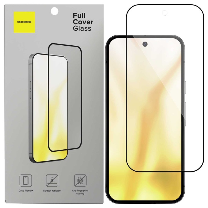 Sticla de protectie Spacecase Full Cover pentru Google Pixel 9A, rezistenta la zgarieturi, transparenta