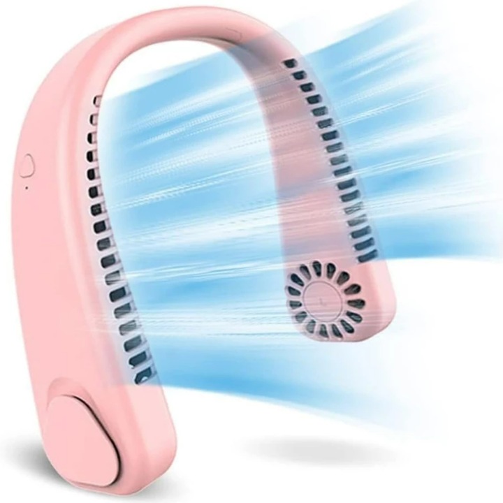 Преносим вентилатор за врата, Zola, безжичен, гъвкав, 3 скорости, презареждащ се, 20.35 X 18.45 x 5.73 см, розов