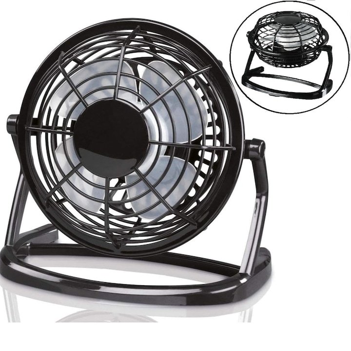 USB-s asztali ventilátor, Zola, 9,6 cm átmérő, 5V, állítható dőlésszög, 15 x 14,7 x 9,6 cm, fekete