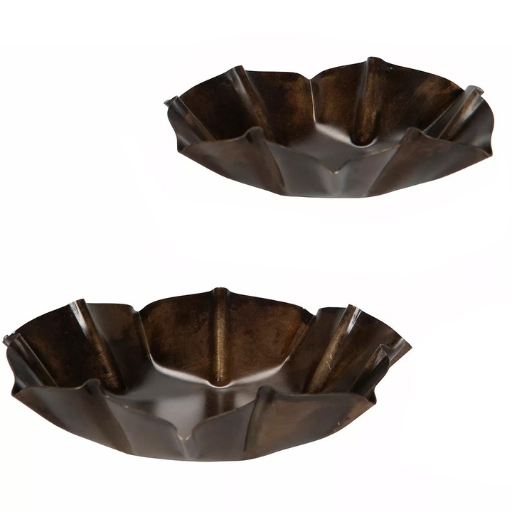 Set 2 tavi metalice rdzav-bronze pentru bijuterii si gustari, dimensiuni 16.5x4.5cm si 13x3.5cm