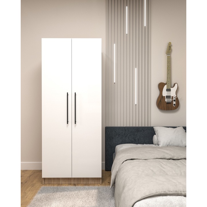 Dulap Atelier Roma, dimensiuni 80x50x197 cm, 2 usi, 5 polite, bara umerase, culoare sonoma/alb