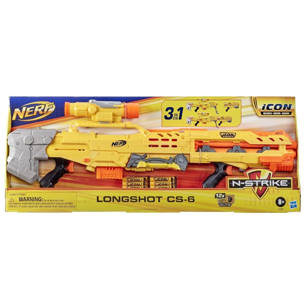 Pistol Nerf N-Strike Longshot CS-6 ICON, set 3 in 1, 12 sageti
