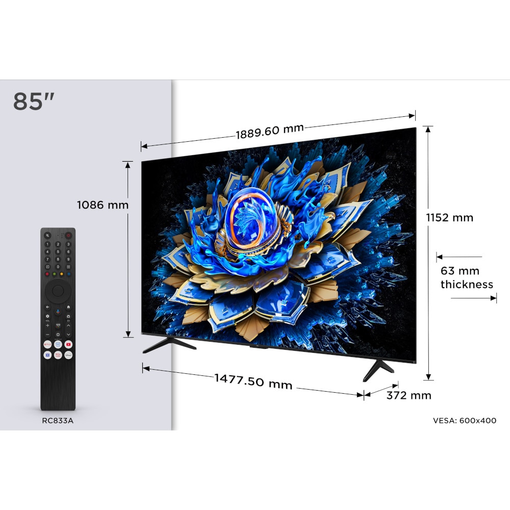 Televizor Smart QLED TCL 85T69C, 215 cm, Ultra HD 4K, Google TV