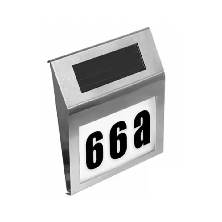 Lumina Solara cu Numar de Casa – Iluminare LED Automata, Alimentare Solara, Include Cifre si Litere Autocolante, Instalare Usoara – Material Inoxidabil