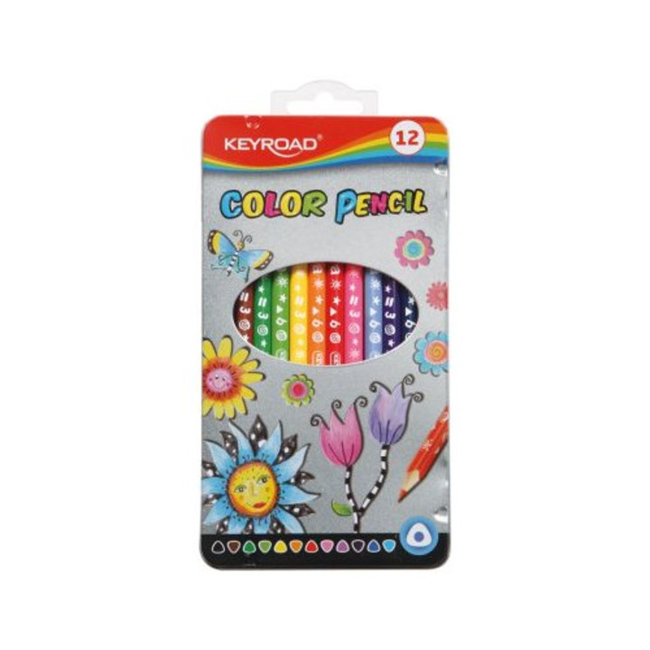 Set de creioane colorate KEYROD, 12 culori, cutie metalica