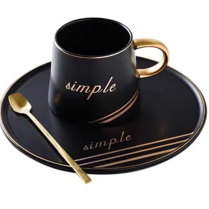 Set Portelan Jovy, Ceasca, Farfurie si Lingurita, Negru, 7x7.2cm, 19cm, 200ML