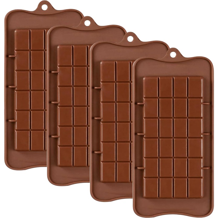 Forma de ciocolata din silicon, 4 bucati, maro, reutilizabila