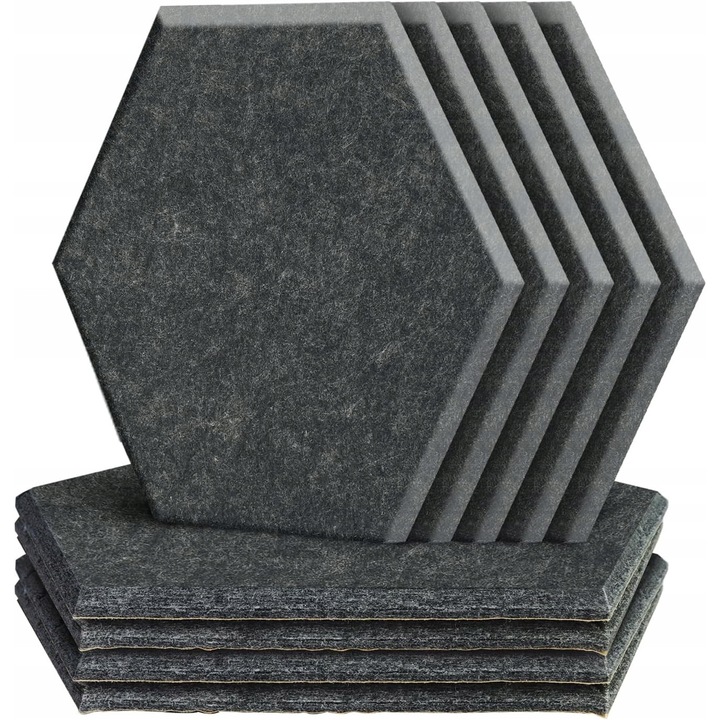 Panouri acustice autoadezive hexagonale negre set 12 buc, 15x15x1 cm, izolatie acustica