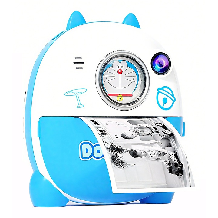Камера за моментален печат, Дораемон, Селфи камера, 48MP, 2,4 инча HD екран, 1080P видео, Двойна камера, 32 GB TF карта, USB зареждане, комплект с 4 игри, многоцветен
