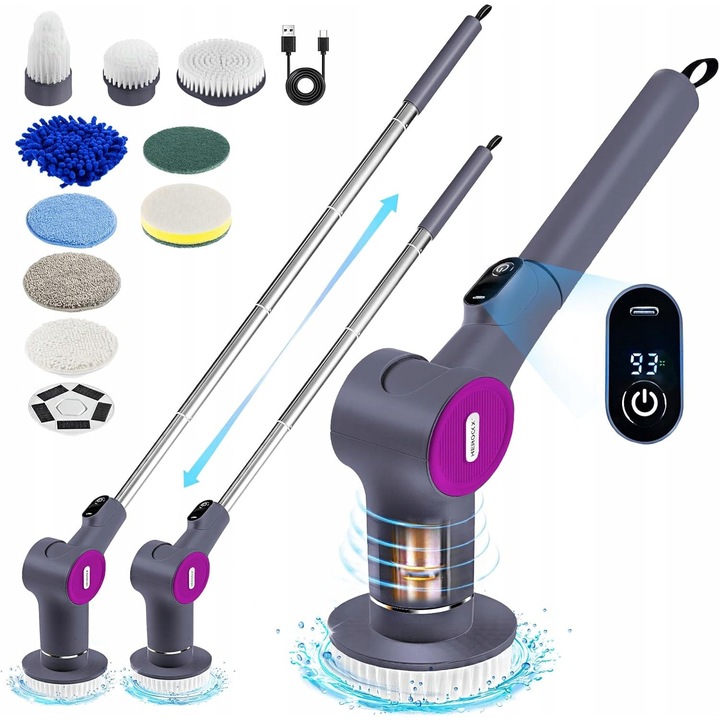 Perie electrica Luka, 9 capete, LED, 2000mAh, USB, reglabila 48x120cm