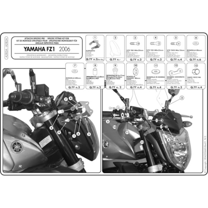 GIVI 245A / 245N / 246N szélvédőhöz való speciális rögzítőkészlet – Yamaha FZ 1 (2006-2015)