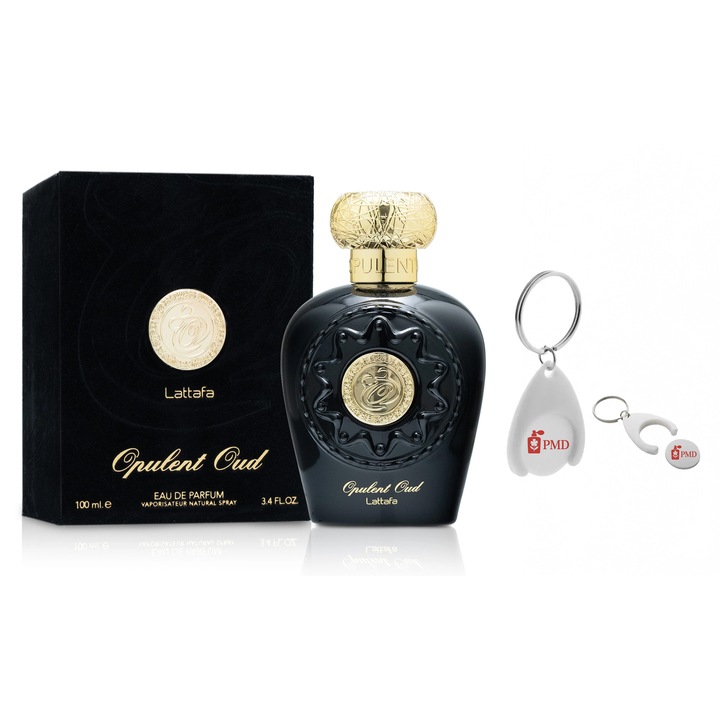 Apa de parfum Opulent Oud, Lattafa, Unisex, 100ml cu Breloc Personalizat "PMD"