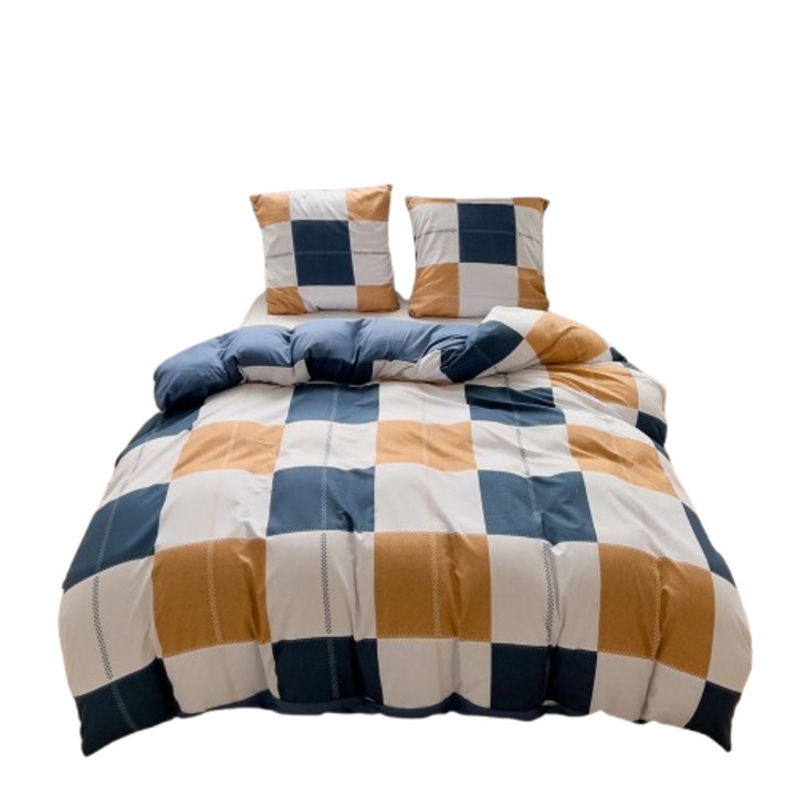 Lenjerie de pat 140x200 bumbac satinat fata-verso GierekHoff gros 2 parti GH 3074 patrate