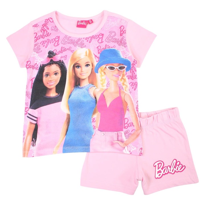 Pijamale copii cu maneca scurta, 100% bumbac, multicolor, Happy Days, Barbie, Multicolor