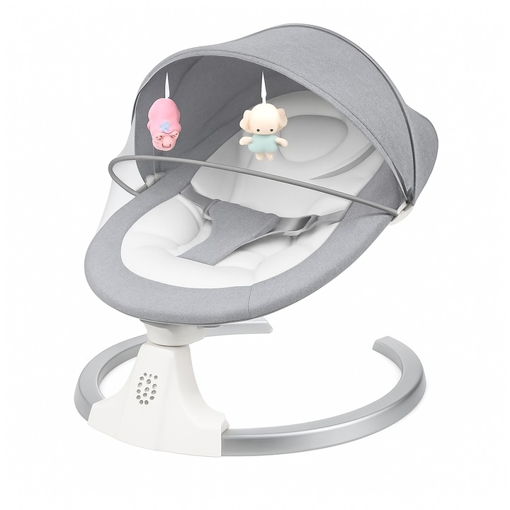 Leagan Electric Multifunctional pentru Bebelusi HappyK Telecomanda, Bluetooth, EasyTouch, Jucarii, Gri