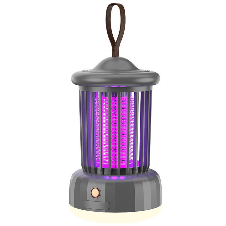 Лампа против комари, USB, репелент против комари, преносима, подходяща за майка и бебе, 1200mAh, сива