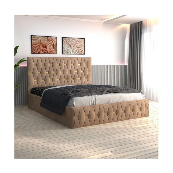 Pat Tapitat Eric Crem 180x200 + Saltea 180x200, 20cm Grosime