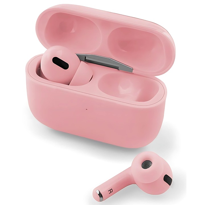 Casti bluetooth PROMERCO® cu sunet stereo 3D, autonomie extinsa, microfon dual, control tactil inteligent si cutie portabila de incarcare, compatibile cu orice dispozitiv mobil sau laptop, ideale pentru apeluri si muzica de calitate, roz