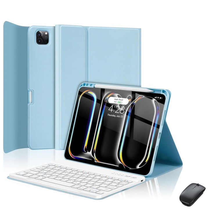 Tastatura pentru Apple iPad Air de 11 inchi si tablete din generatia Air 5/ Air 4, detasabila, fara fir, Bluetooth 3.0, port USB-C, Mouse Bluetooth pentru Air de 11 inchi M3/M2 (2025/2024), albastru cerulen