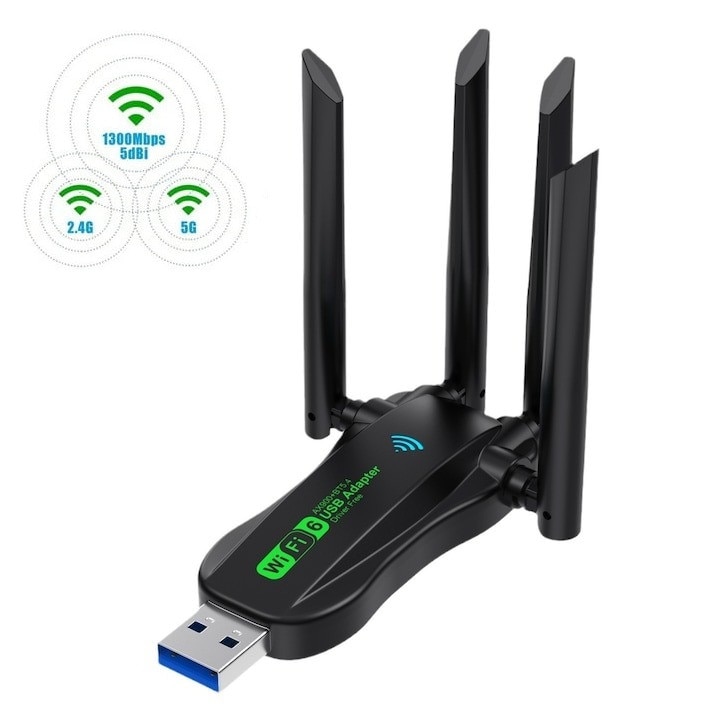 Adaptor Wireless EvoSmart™ P8, Dual-Band, 1300Mbps, WiFi Ethernet, USB ...