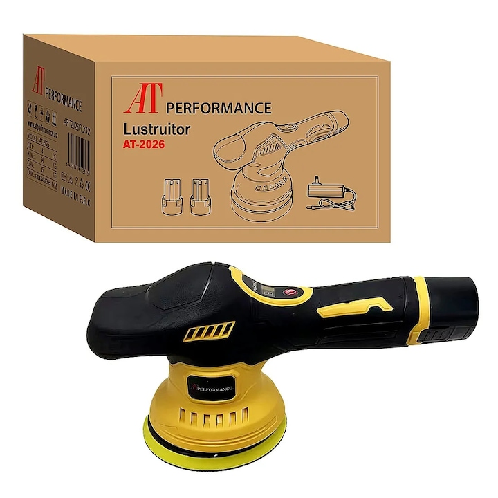 Aparat Polish AT PERFORMANCE®, Auto Electric 36V, 2 Acumulatori, Fara Fir, 8 Viteze, 2500–5000 RPM, Portabil, Albastru/Negru