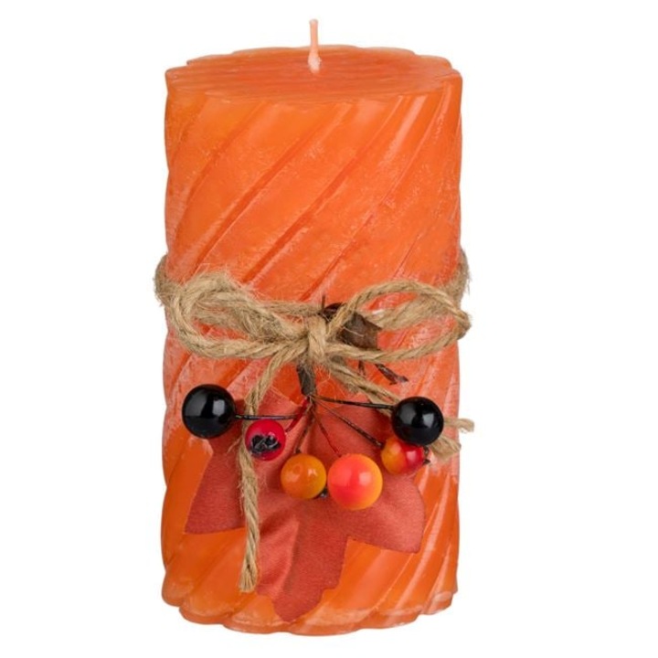Lumanare 6.5x12cm cu Model Reliefat cu Berries -Portocalie