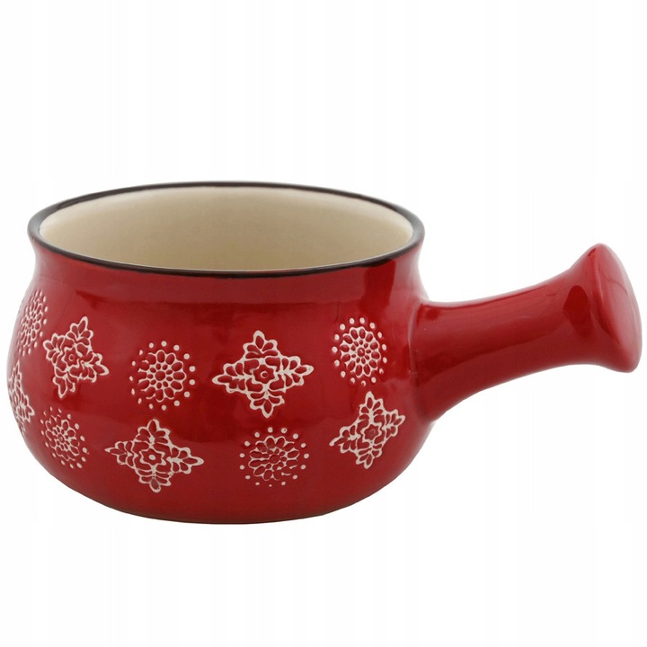 Голяма керамична купа с дръжка, Styldekor, 550 мл, червена, 12,5x8 см
