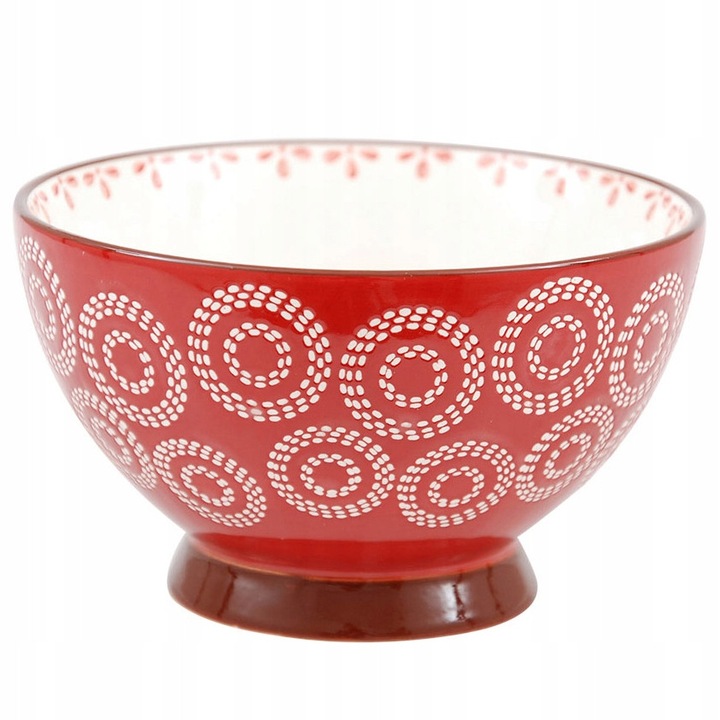 Bol de ceramica rosu, Styldekor, 15.5x9.5cm, capacitate 650ml, pictat manual