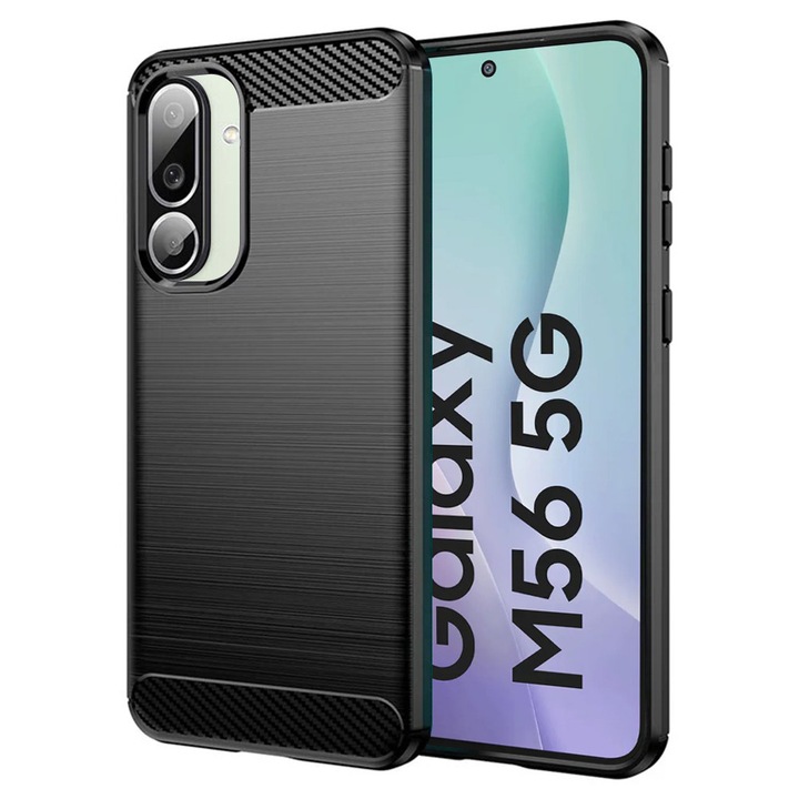 Husa Carbon pentru Samsung Galaxy M56, Silicon TPU Durabil, Protectie sporita, Rezistenta la socuri, Grip Anti-Alunecare, Neagra