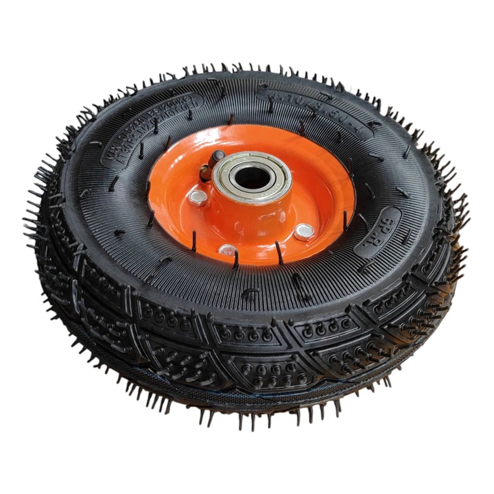 Roata cu cameră, MSA Group, 3.50-4, 4.10-4, rulmenți 6204ZZ, ax 20mm, jantă metalică 4 șuruburi, diametru 265mm, negru/portocaliu