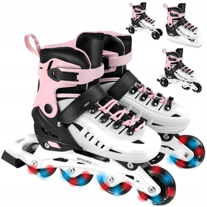 Role 4w1 Spokey KIDO, alb, cu roti LED, reglabil, set complet