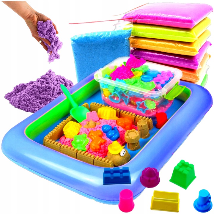 Set nisip kinetic 3kg Luka XL cu bazin, forme, lopata multicolor 62x50cm