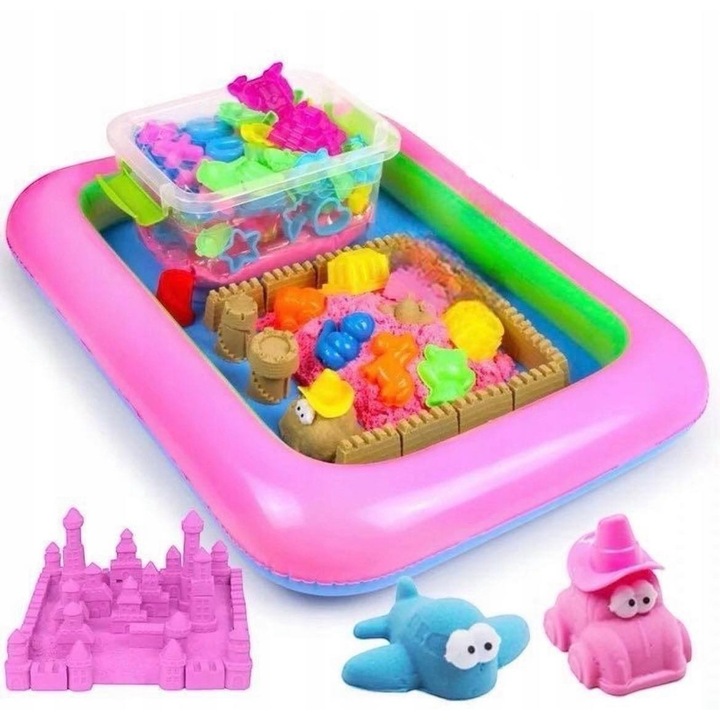 Nisip kinetic Luka set 3kg multicolor cu forme bazin gonflabil 54x41cm