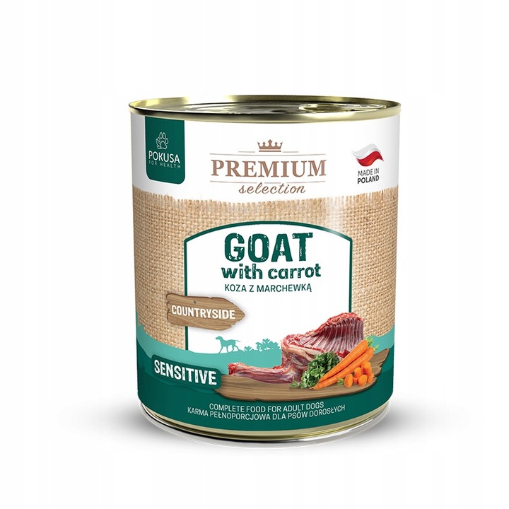 Nedves kutyatáp, POKUSA, kecskehúsból és sárgarépából, hipoallergén recept, gabonamentes, 800g